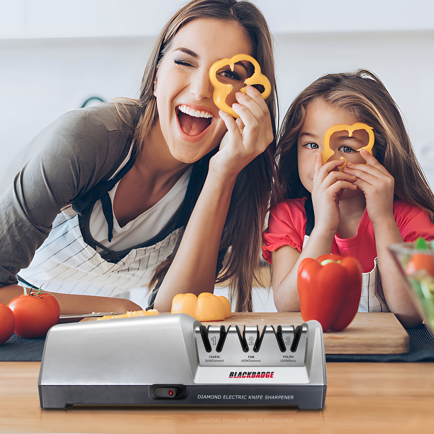 Professional Electric Knife Sharpener for Kitchen Knives, 3-Stages Sharpener System with Diamond Abrasives, Quickly Sharpening, Repair/Restore/Polish Blades
